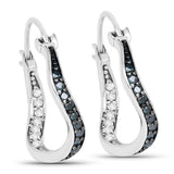 0.48 Carat Genuine White Diamond and Blue Diamond .925 Sterling Silver Earrings - Fashion Apparel 