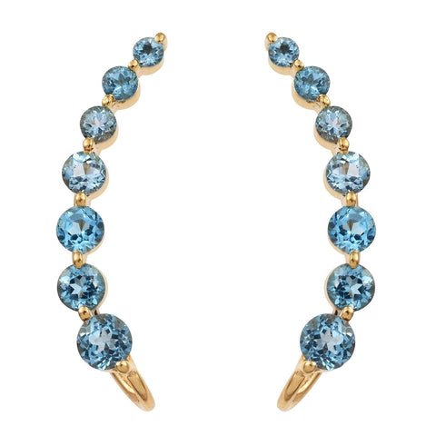 Swiss Blue Topaz Stud Earrings Plated With Yellow Gold Rhodium In Sterling Silver - Fashion Apparel 