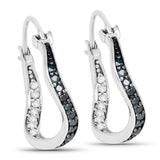 0.48 Carat Genuine White Diamond and Blue Diamond .925 Sterling Silver Earrings - Fashion Apparel 