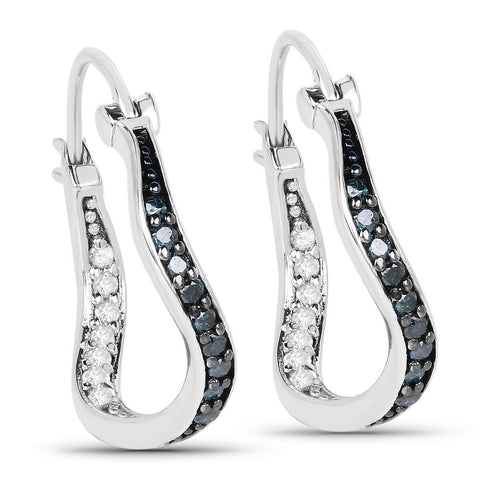 0.48 Carat Genuine White Diamond and Blue Diamond .925 Sterling Silver Earrings - Fashion Apparel 