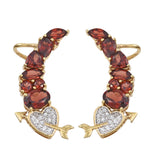 Natural White Zircon With Red Garnet Sterling Silver Earrings Plated With Yellow Gold Rhodium. - Fashion Apparel 