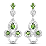 2.28 Carat Genuine Chrome Diopside and White Topaz .925 Sterling Silver Earrings - Fashion Apparel 