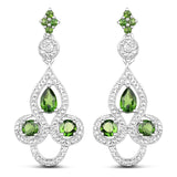 2.28 Carat Genuine Chrome Diopside and White Topaz .925 Sterling Silver Earrings - Fashion Apparel 
