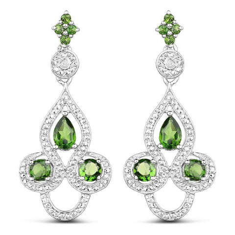 2.28 Carat Genuine Chrome Diopside and White Topaz .925 Sterling Silver Earrings - Fashion Apparel 