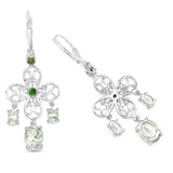 5.58 Carat Genuine Green Amethyst and Chrome Diopside .925 Sterling Silver Earrings - Fashion Apparel 