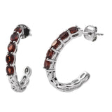 Rhodium Plated Sterling Silver Earring With Red Garnet Stones - Fashion Apparel 