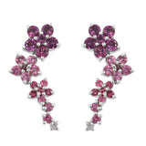 Fine Looking Rhodium Plated Sterling Silver Earring With White Topaz, Rhodolite Garnet, Pink Tourmaline, Rose Spinel Stones. - Fashion Apparel 
