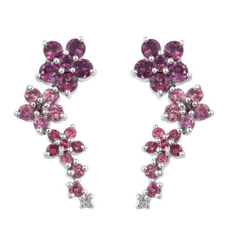 Fine Looking Rhodium Plated Sterling Silver Earring With White Topaz, Rhodolite Garnet, Pink Tourmaline, Rose Spinel Stones. - Fashion Apparel 