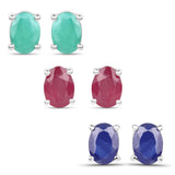 5.30 Carat Emerald, Glass Filled Ruby and Glass Filled Sapphire .925 Sterling Silver Earrings - Fashion Apparel 