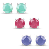 3.36 Carat Emerald, Glass Filled Ruby and Glass Filled Sapphire .925 Sterling Silver Earrings - Fashion Apparel 