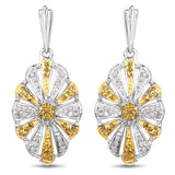 0.54 Carat Genuine White Diamond and Yellow Diamond .925 Sterling Silver Earrings - Fashion Apparel 
