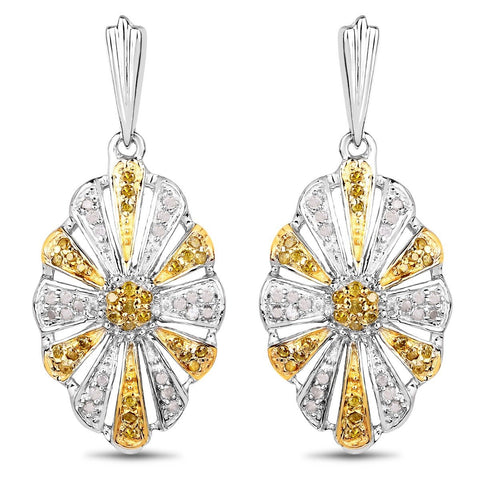 0.54 Carat Genuine White Diamond and Yellow Diamond .925 Sterling Silver Earrings - Fashion Apparel 