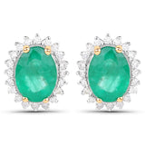2.75 Carat Genuine Zambian Emerald and White Diamond 14K Yellow Gold Earrings - Fashion Apparel 