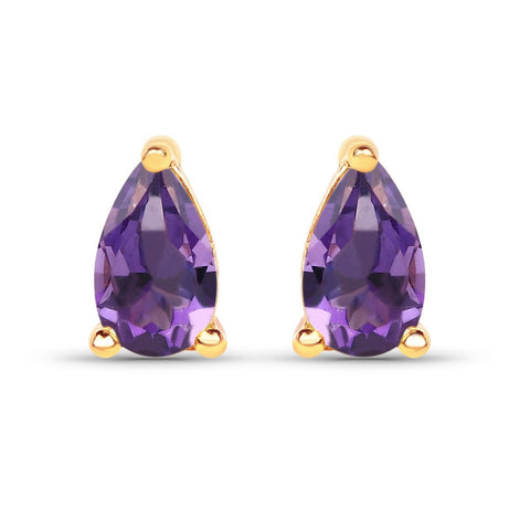 0.38 Carat Genuine Amethyst 10K Yellow Gold Earrings - Fashion Apparel 