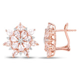 18K Rose Gold Plated 4.03 Carat Genuine Morganite and White Topaz .925 Sterling Silver Earrings - Fashion Apparel 