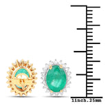 2.75 Carat Genuine Zambian Emerald and White Diamond 14K Yellow Gold Earrings - Fashion Apparel 