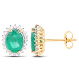 2.75 Carat Genuine Zambian Emerald and White Diamond 14K Yellow Gold Earrings - Fashion Apparel 