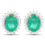 2.75 Carat Genuine Zambian Emerald and White Diamond 14K Yellow Gold Earrings - Fashion Apparel 