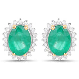 2.75 Carat Genuine Zambian Emerald and White Diamond 14K Yellow Gold Earrings - Fashion Apparel 