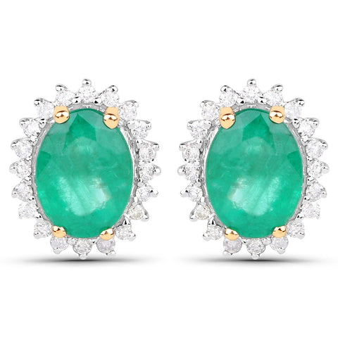2.75 Carat Genuine Zambian Emerald and White Diamond 14K Yellow Gold Earrings - Fashion Apparel 