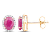 2.06 Carat Genuine Ruby and White Diamond 14K Yellow Gold Earrings - Fashion Apparel 