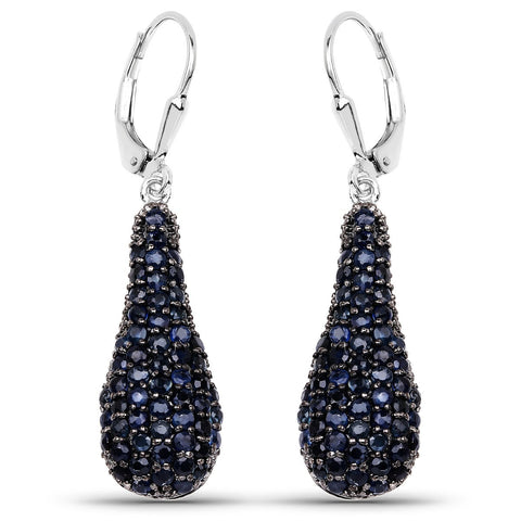 3.42 Carat Genuine Blue Sapphire .925 Sterling Silver Earrings - Fashion Apparel 