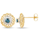 14K Yellow Gold Plated 0.64 Carat Genuine London Blue Topaz .925 Sterling Silver Earrings - Fashion Apparel 