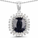 8.66 Carat Dyed Sapphire and White Topaz .925 Sterling Silver Pendant - Fashion Apparel 