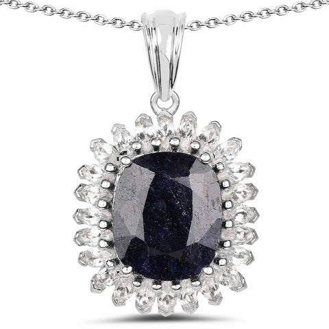 8.66 Carat Dyed Sapphire and White Topaz .925 Sterling Silver Pendant - Fashion Apparel 