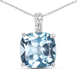 4.47 Carat Genuine Blue Topaz and White Topaz .925 Sterling Silver Pendant - Fashion Apparel 