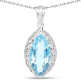 8.22 Carat Genuine Swiss Blue Topaz .925 Sterling Silver Pendant - Fashion Apparel 