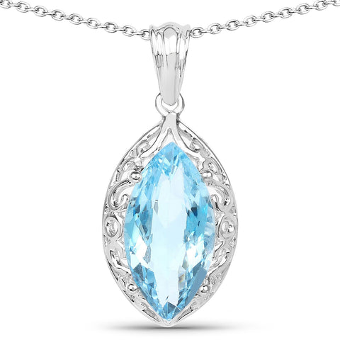 8.22 Carat Genuine Swiss Blue Topaz .925 Sterling Silver Pendant - Fashion Apparel 