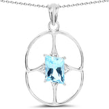 5.26 Carat Genuine Swiss Blue Topaz .925 Sterling Silver Pendant - Fashion Apparel 