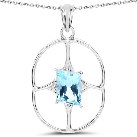 5.26 Carat Genuine Swiss Blue Topaz .925 Sterling Silver Pendant - Fashion Apparel 