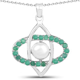 2.58 Carat Genuine Pearl and Emerald .925 Sterling Silver Pendant - Fashion Apparel 