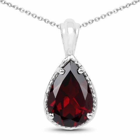 3.50 Carat Genuine Garnet .925 Sterling Silver Pendant - Fashion Apparel 