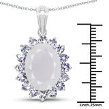 10.00 Carat Genuine Blue Chelcedonia and Tanzanite .925 Sterling Silver Pendant - Fashion Apparel 