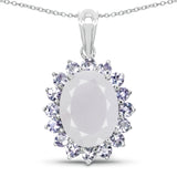 10.00 Carat Genuine Blue Chelcedonia and Tanzanite .925 Sterling Silver Pendant - Fashion Apparel 