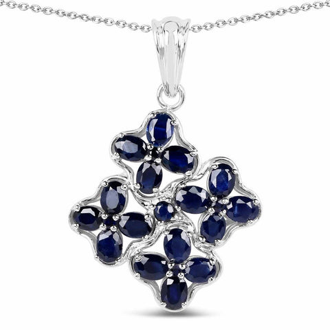 3.68 Carat Genuine Blue Sapphire .925 Sterling Silver Pendant - Fashion Apparel 