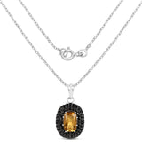 5.85 Carat Genuine Citrine and Black Spinel .925 Sterling Silver Pendant - Fashion Apparel 