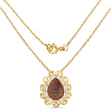 14K Yellow Gold Plated 5.14 Carat Genuine Red Droozi and Citrine .925 Sterling Silver Pendant - Fashion Apparel 