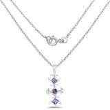 0.32 Carat Genuine Amethyst and White Diamond .925 Sterling Silver Pendant - Fashion Apparel 