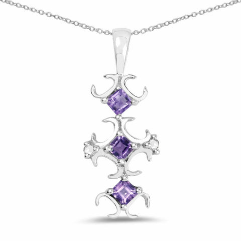 0.32 Carat Genuine Amethyst and White Diamond .925 Sterling Silver Pendant - Fashion Apparel 
