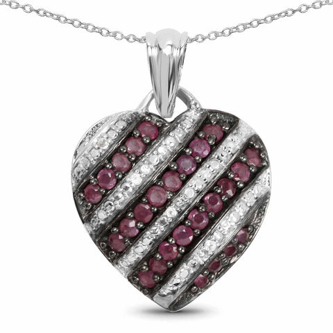 1.56 Carat Genuine Ruby and White Topaz .925 Sterling Silver Pendant - Fashion Apparel 
