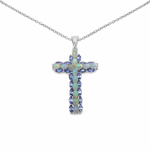 3.32 Carat Genuine Ethiopian Opal and Tanzanite .925 Sterling Silver Pendant - Fashion Apparel 