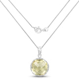 13.05 Carat Genuine Lemon Quartz and White Diamond .925 Sterling Silver Pendant - Fashion Apparel 