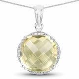 13.05 Carat Genuine Lemon Quartz and White Diamond .925 Sterling Silver Pendant - Fashion Apparel 