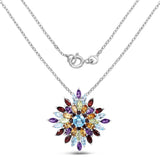 7.20 Carat Genuine Multi Stone .925 Sterling Silver Pendant - Fashion Apparel 