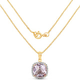 14K Yellow Gold Plated 13.68 Carat Genuine Pink Amethyst and White Topaz .925 Sterling Silver Pendant - Fashion Apparel 