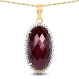 14K Yellow Gold Plated 19.07 Carat Dyed Ruby and White Topaz .925 Sterling Silver Pendant - Fashion Apparel 
